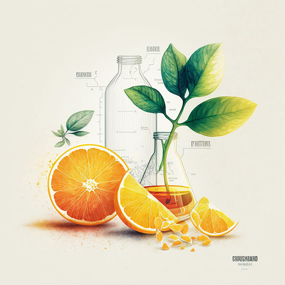 Pharmacologie clinique, Citrus aurantium, Citrus sinensis, traitement anxiété, laboratoire, expérimentation, recherche scientifique, illustration scientifique, dessin au trait, style minimaliste, lumière naturelle, ombre et lumière, ambiance calme, détails précis, graphisme épuré.